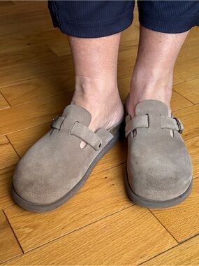 MEPHISTO Taupe Suede Cork Footbed Clogs Sandals